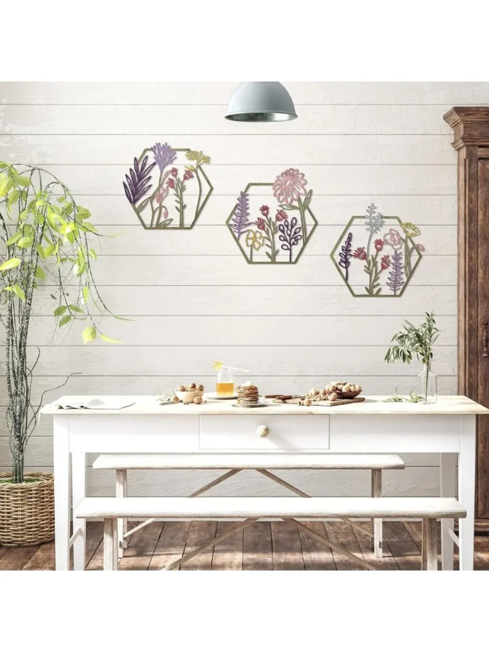 3-Piece Colorful Metal Flower Wall Decor - Minimalist Floral Hanging Art